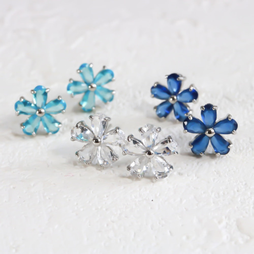 MSP64】ホワイトトパーズ シルバー925 フラワー スタッドピアス