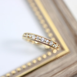 【MR10】華奢な透かしレースの指輪／K18YG仕上げ　キラキラCZダイヤモンド　重ね付けに 4枚目の画像