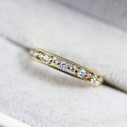 【MR10】華奢な透かしレースの指輪／K18YG仕上げ　キラキラCZダイヤモンド　重ね付けに 6枚目の画像