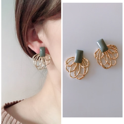 ハンドメイド カーキ サージカルマ イヤリング 上品リング イヤリング