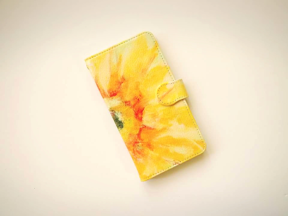 受注制作　おおきなひまわり　手帳型スマホケース