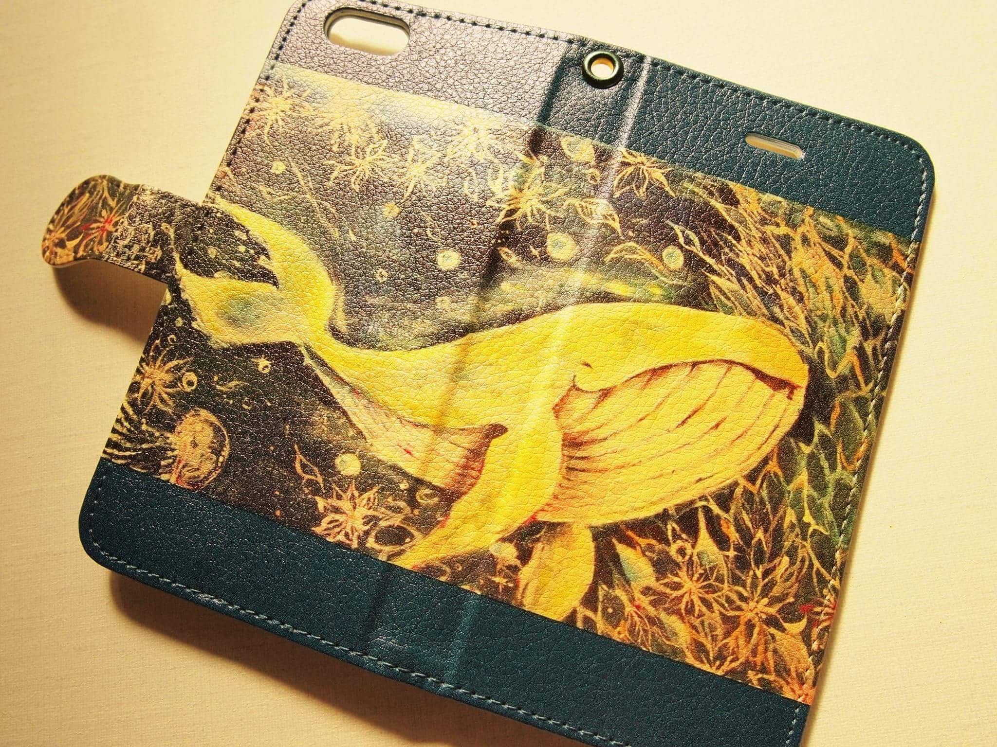 受注制作　空飛ぶクジラ手帳型スマホケース　iphone android xperia galaxy