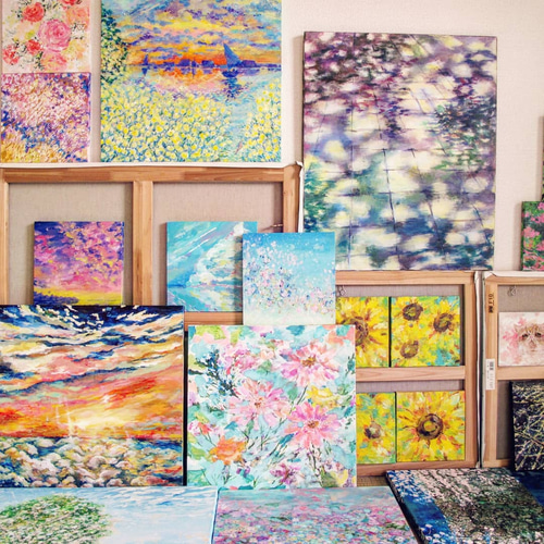 プーコ様オーダー油絵作品・やぎの親子が戯れる村里 気軽 プーコ様オーダー油絵作品・やぎの親子が戯れる村里 気軽