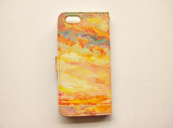 受注制作／sunset 空と海の絵 手帳型スマホケース 3枚目の画像