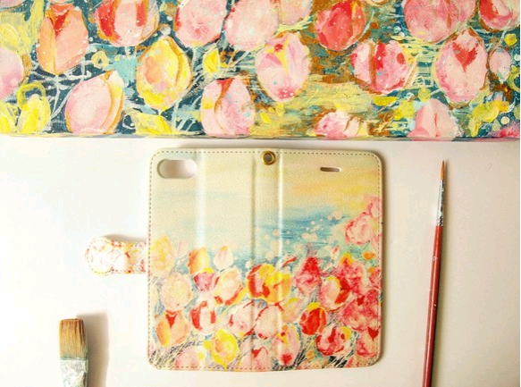 受注制作 / 海辺の花の絵 手帳型スマホケース