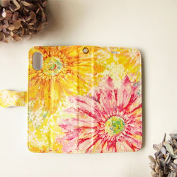 定做/黃色和粉紅色的非洲菊花卉畫筆記本型智能手機案例 第2張的照片