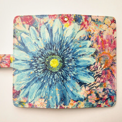 受注制作 / ブルーのガーベラの花 手帳型スマホケース 2枚目の画像
