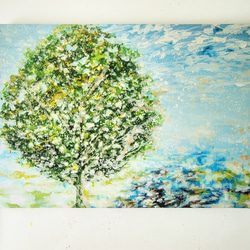 油絵 絵画 【青空に咲くミモザ】 絵画 HR 通販 14401239｜Creema