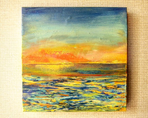 朝焼けの空と海の絵 絵画 むらいさき 通販 5542364｜Creema