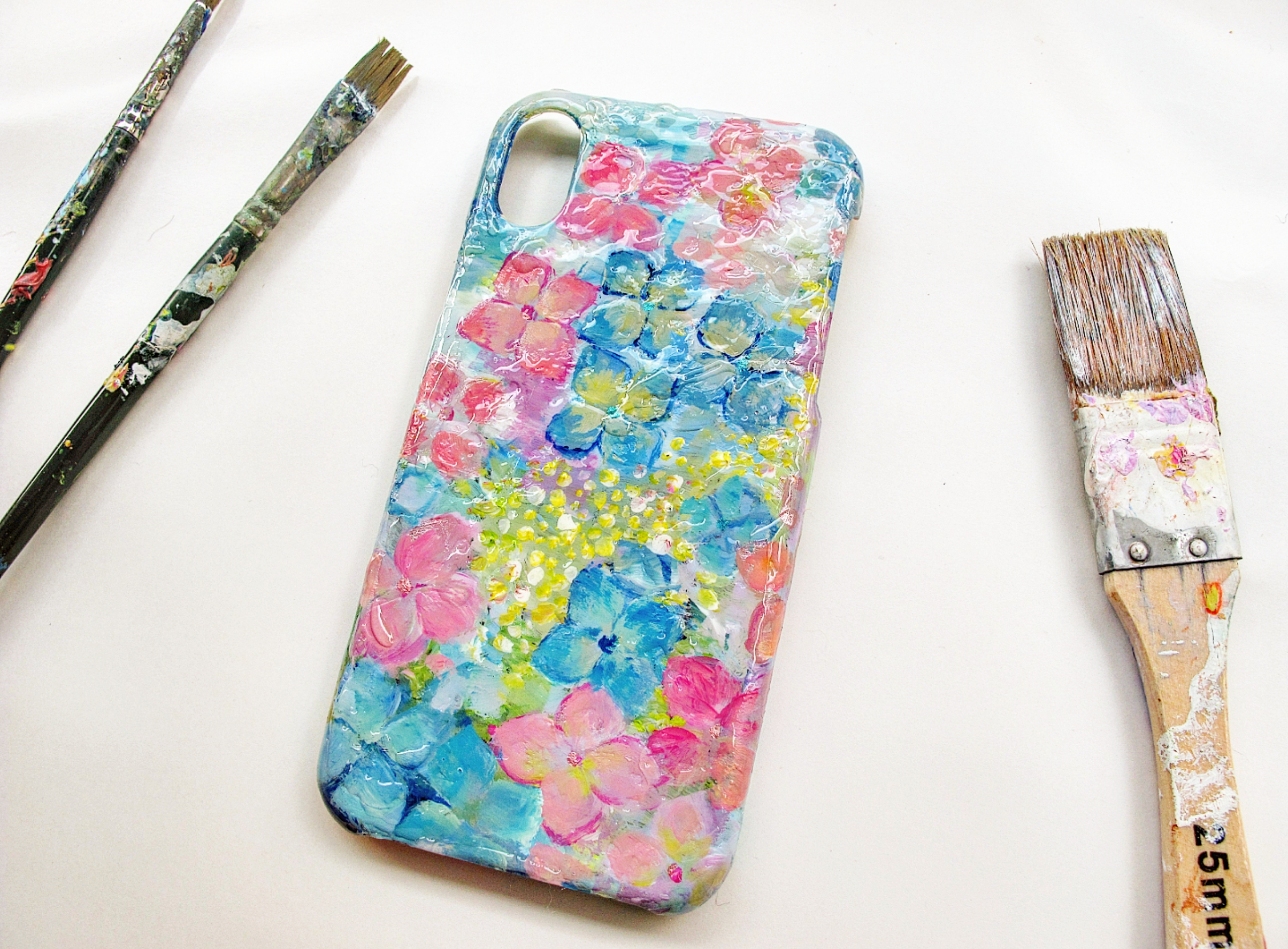 受注制作 / 手描き 紫陽花の絵 スマホケース