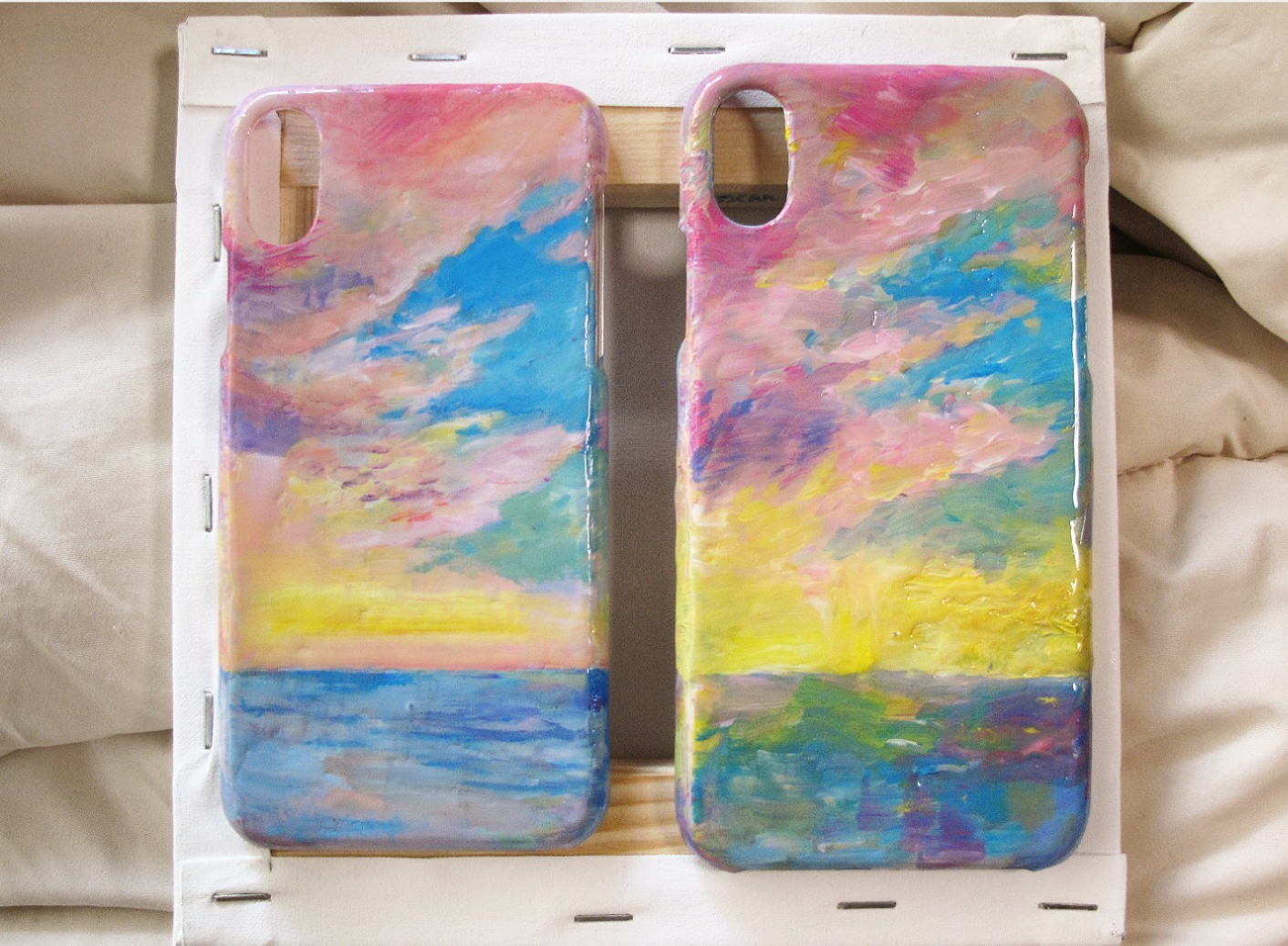 受注制作 手描き 空と海の絵 スマホケース