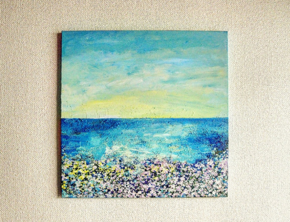 油彩画 海と空の風景 ホワイトフレーム　アクリル 油彩画 海と空の風景 ホワイトフレーム アクリル 油彩画 海と空の