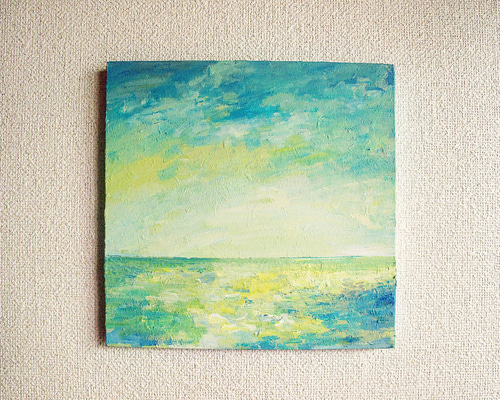 油彩画 海と空の風景 ホワイトフレーム　アクリル 油彩画 海と空の風景 ホワイトフレーム アクリル 油彩画 海と空の
