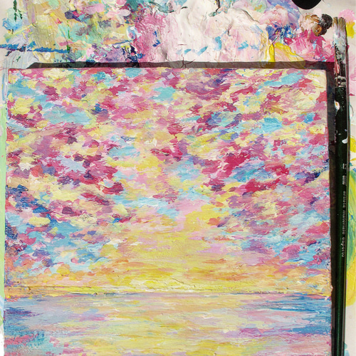 受注制作 空と海の絵 -spring color- 絵画 むらいさき 通販