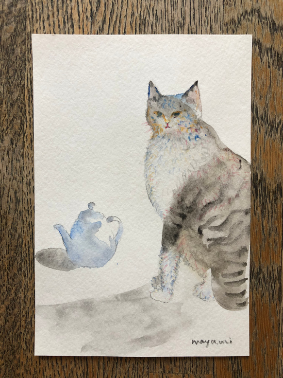 水彩画「猫」原画 3枚目の画像