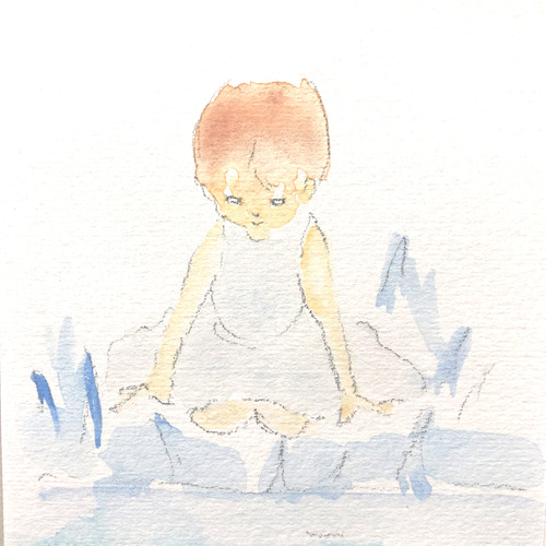 水彩画 原画 日々の iichi | ＃691 アルプス山麓・グリンデルワルト 水彩画原画 水面 絵画