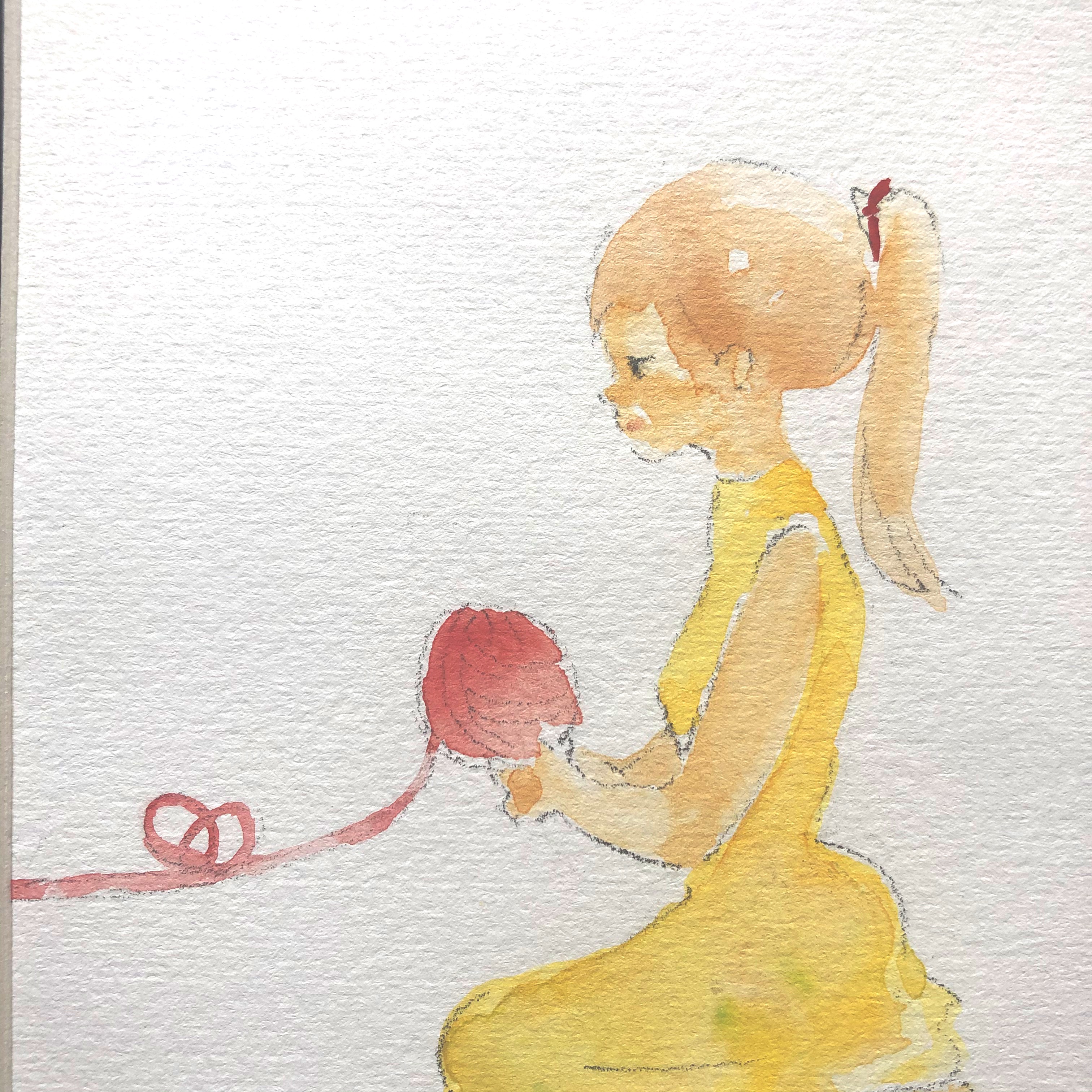 癒しの絵　水彩画　原画 透明水彩画原画桜と山吹の散歩道 - メルカリ
