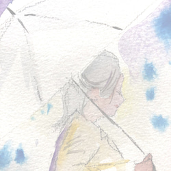 水彩画「雨の傘」原画 2枚目の画像