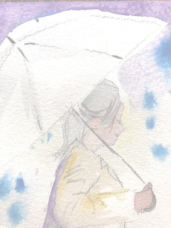 水彩画「雨の傘」原画 2枚目の画像