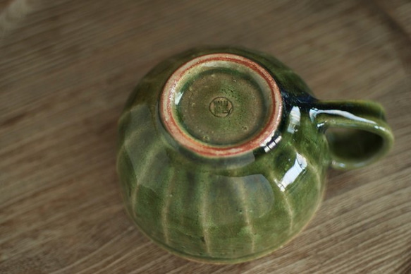 緑釉コーヒーカップ（面取り/粉引き） 3枚目の画像