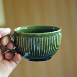 ティーカップ（緑釉/鎬） 2枚目の画像