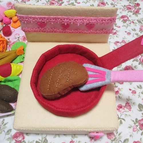 フェルト キッチン ままごと コンロ フライパン フライ返し セット