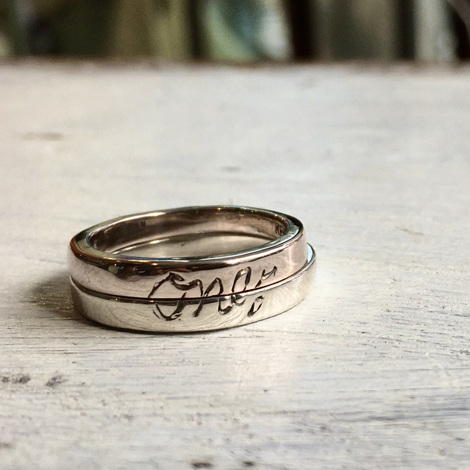 only手書き一点物ペアリング / ピンクシルバー&プラチナシルバー  / ケンジハウス