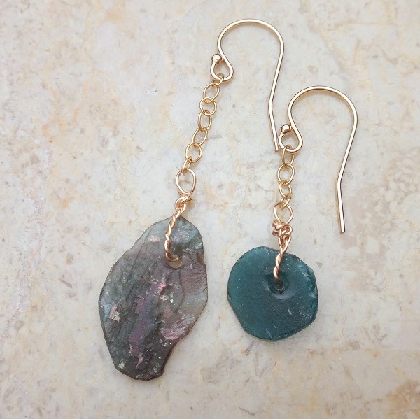 古代の神秘”ローマングラス&14KGF”ピアス No.27 [00193603]