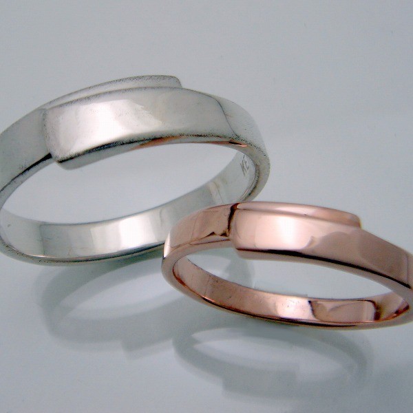 ずらして重ねたペアリング　SRC2881,2882　ピンク＆プラチナシルバー ケンジハウス