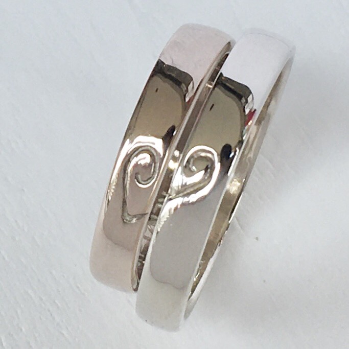 合わせて手書きのハート❤︎ペアリング ピンク&プラチナシルバー src3015.16 / ケンジハウス