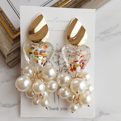 ゴールドフラワー×つやつやパールピアス／イヤリング ピアス