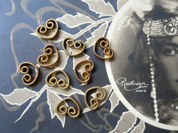 *♥*Vintage Brass Filigree Heart Connector 9pcs*♥* 4枚目の画像