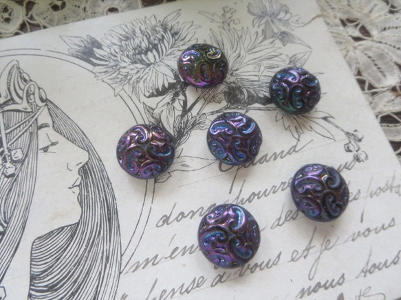 *♥*Czech Art Deco Glass Beads Iridescent Purple*♥* 2枚目の画像