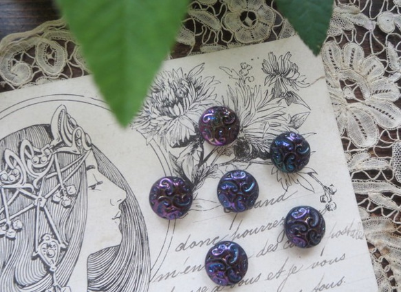 *♥*Czech Art Deco Glass Beads Iridescent Purple*♥* 4枚目の画像