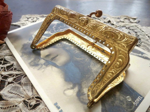 *♥Art Nouveau Antique Purse Flame Gold アールヌーボー 口金♥* 1枚目の画像