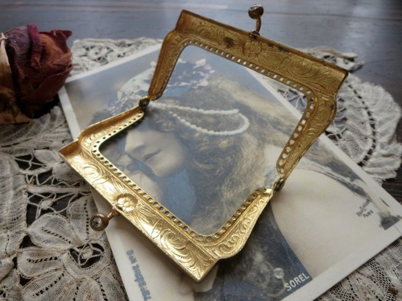 *♥Art Nouveau Antique Purse Flame Gold アールヌーボー 口金♥* 7枚目の画像