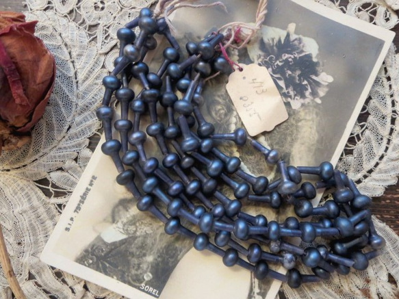 *♥Antique French Souffle Glass Beads Smoky Indigo Blue*♥* 1枚目の画像