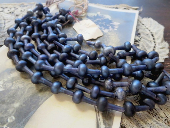 *♥Antique French Souffle Glass Beads Smoky Indigo Blue*♥* 2枚目の画像