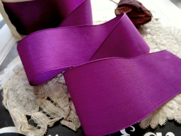 *♥*Antique French Silk Grosgrain Ribbon Purple Peony 紫牡丹*♥* 2枚目の画像