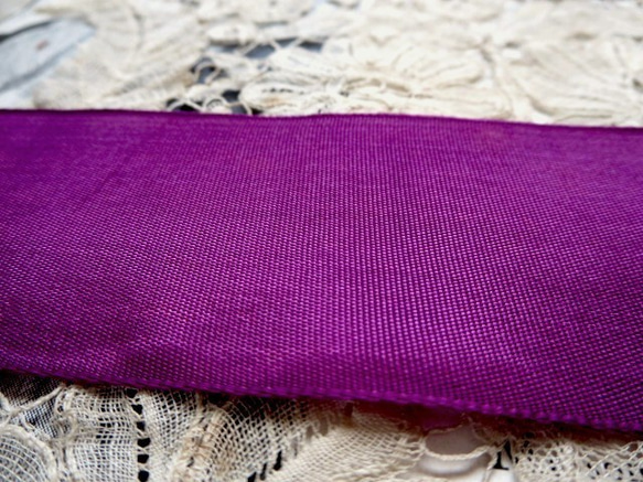 *♥*Antique French Silk Grosgrain Ribbon Purple Peony 紫牡丹*♥* 3枚目の画像