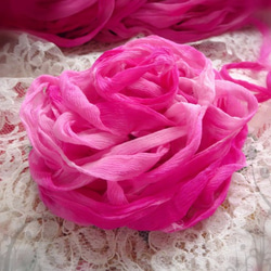 **♥Silk Chiffon Sari Ribbon Lotus Pink Ombre *Fair Trade*♥** 2枚目の画像