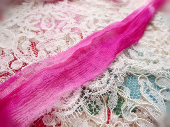 **♥Silk Chiffon Sari Ribbon Lotus Pink Ombre *Fair Trade*♥** 4枚目の画像