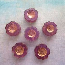 *♥Czech Table cut Flower Glass Beads Orchid Opal Bronze♥* 1枚目の画像