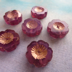 *♥Czech Table cut Flower Glass Beads Orchid Opal Bronze♥* 3枚目の画像