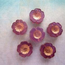 *♥Czech Table cut Flower Glass Beads Orchid Opal Bronze♥* 4枚目の画像