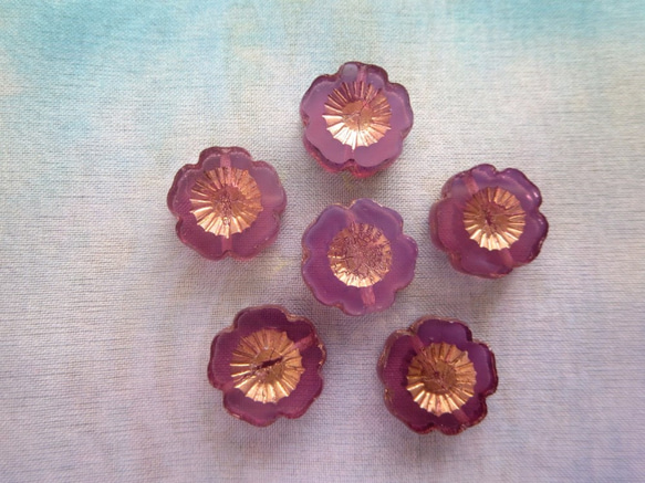 *♥Czech Table cut Flower Glass Beads Orchid Opal Bronze♥* 4枚目の画像