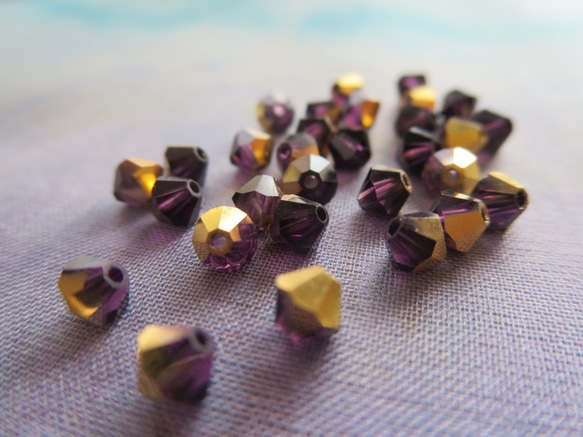 *♥Swarovski Crystal Beads 24KGP Amethyst Aurum 4mm 23個♥* 3枚目の画像