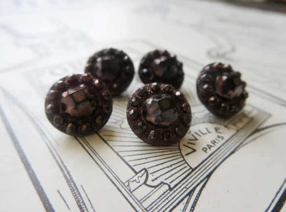 *♥*French Antique Glass Buttons Jet Copper Shade 1pcs*♥* 7枚目の画像