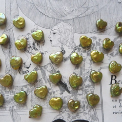 *♥*Freshwater Pearls Heart Golden Green 30pcs*♥* 4枚目の画像