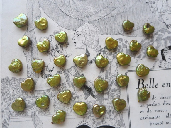 *♥*Freshwater Pearls Heart Golden Green 30pcs*♥* 4枚目の画像